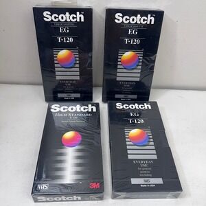 Lot of 4 Scotch T-120 Blank VHS Tapes Sealed EG Everyday High Standard 3M USA